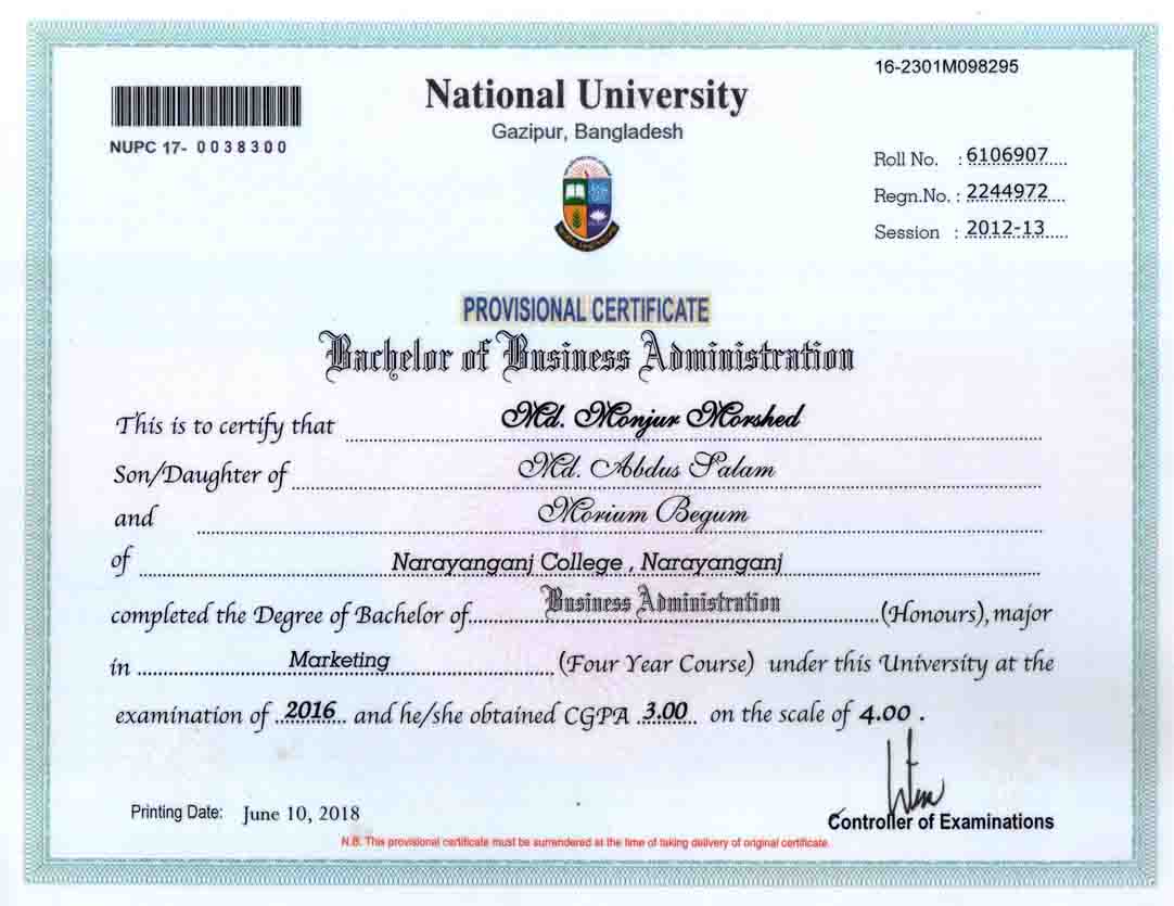 BBA in Marketing Certificate