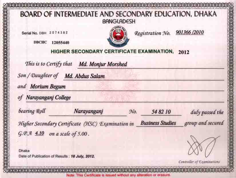 HSC - Higher Secondary Certificate
